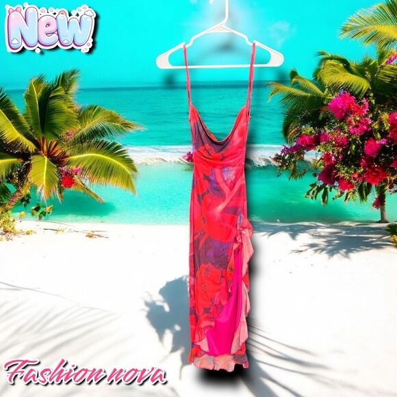 New NWT Fashion nova She's Electric Ruffle Mini Dress - Pink/ combo - Small - Picture 5 of 7